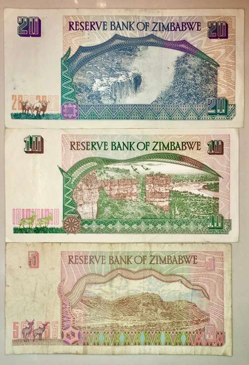 ZIMBABWE SET 20 DOLLARS, 10 DOLLARS & 5 DOLLARS 1997 ( 1 BID TAKES ALL)