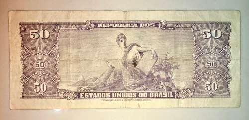 BRASIL 50 CRUZEIROS STAMPED 5 CENTAVOS 1967