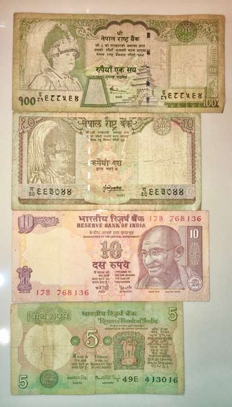 NEPAL 100 RUPEE , 10 RUPEE & INDIA 10 RUPEE , 5  RUPEE