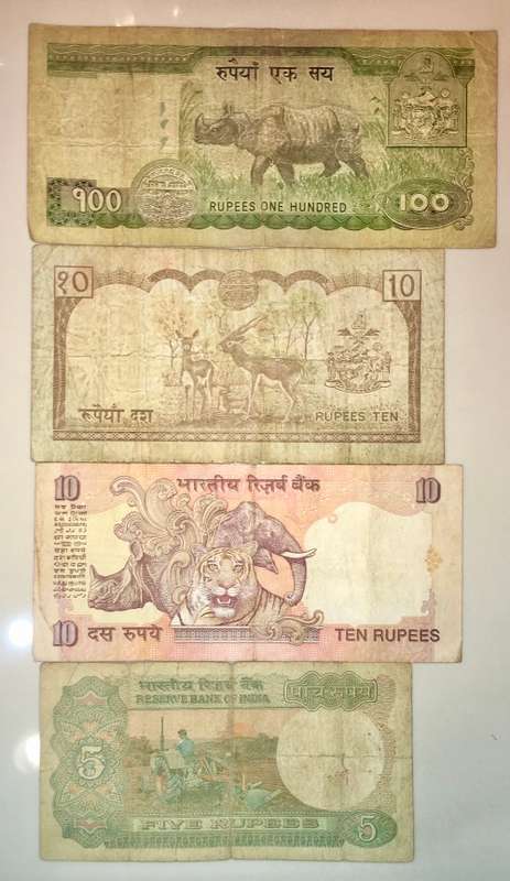 NEPAL 100 RUPEE , 10 RUPEE & INDIA 10 RUPEE , 5  RUPEE