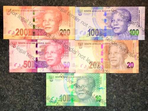 COMPLETE SET OF L.KGANYAGO R200 TO R10 MANDELA CENTENARY 1918-2018(YOUNG MANDELA)AUNC-UNC