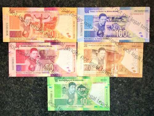 COMPLETE SET OF L.KGANYAGO R200 TO R10 MANDELA CENTENARY 1918-2018(YOUNG MANDELA)AUNC-UNC