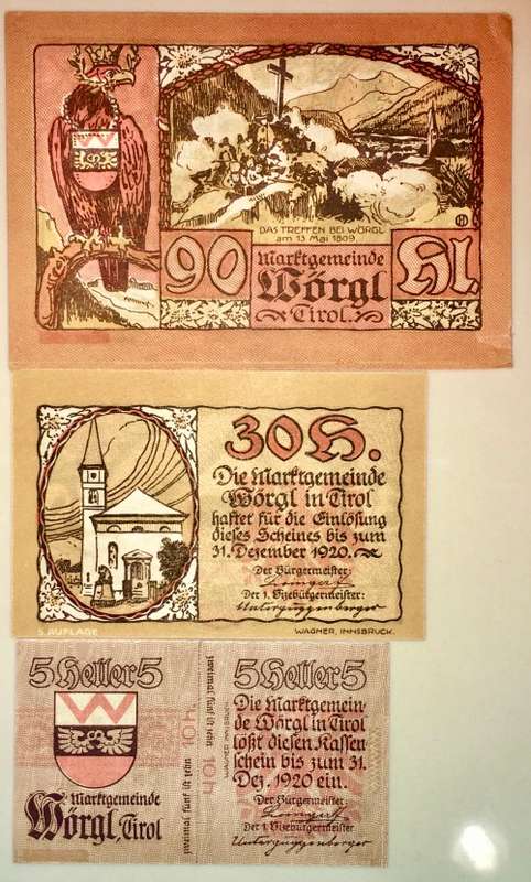 AUSTRIA SET ,,, 90 HELLER ,30 HELLER &5 HELLER EIROL 1920 CRISP UNC NOTGELD(EMERGENCY MONEY)