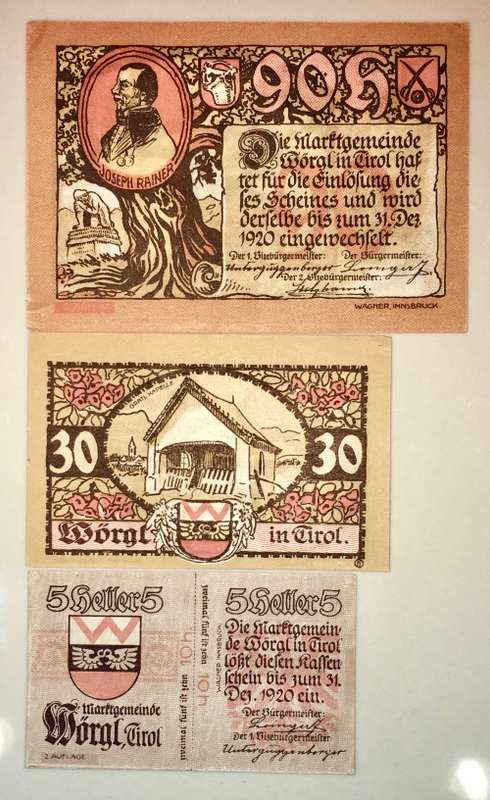 AUSTRIA SET ,,, 90 HELLER ,30 HELLER &5 HELLER EIROL 1920 CRISP UNC NOTGELD(EMERGENCY MONEY)