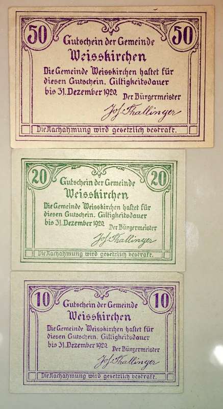 AUSTRIA SET ,,, 50 HELLER ,20 HELLER & 10HELLER WEISSKIRCHEN 1920 CRISP UNC NOTGELD(EMERGENCY MONEY)