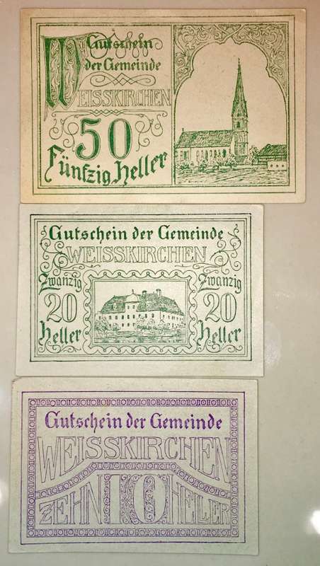 AUSTRIA SET ,,, 50 HELLER ,20 HELLER & 10HELLER WEISSKIRCHEN 1920 CRISP UNC NOTGELD(EMERGENCY MONEY)
