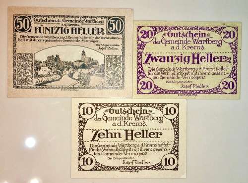 AUSTRIA SET ,,, 50 HELLER ,20 HELLER & 10 HELLER WARTBERG 1921 CRISP UNC NOTGELD(EMERGENCY MONEY)