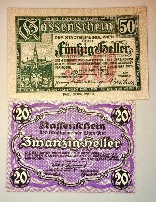 AUSTRIA SET ,,,50 HELLER & 20 HELLER KASSENSCHEIN 1920/21 NOTGELD(EMERGENCY MONEY)