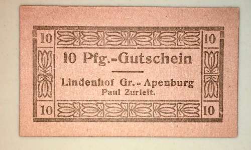 GERMANY,,10 PFENNIG APENBURG 1920s ND(SCARES-)  NOTGELD (EMERGENCY MONEY)