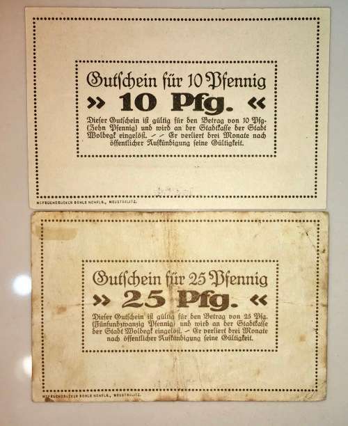 GERMANY SET,,, 25 PFENNIG & 10 PFENNIG MOLBEGT 1921 NOTGELD (EMERGENCY MONEY)