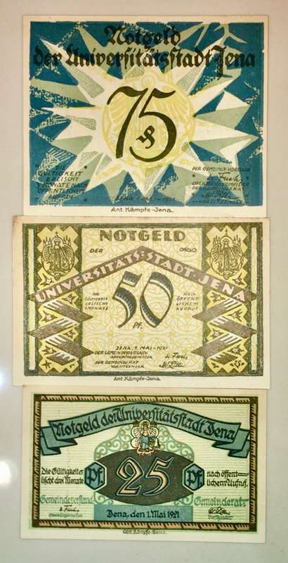 GERMANY SET,,,75 PFENNIG, 50 PFENNIG & 25 PFENNIG JENA 1921 UNC  NOTGELD (EMERGENCY MONEY)