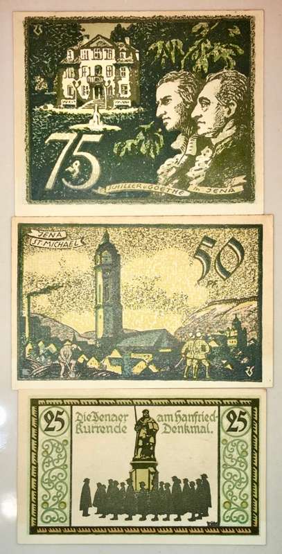 GERMANY SET,,,75 PFENNIG, 50 PFENNIG & 25 PFENNIG JENA 1921 UNC  NOTGELD (EMERGENCY MONEY)