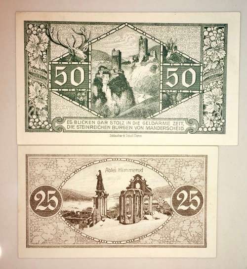 GERMANY SET 50 PFENNIG & 25 PFENNIG WITTLICH 1919 CRISP UNC NOTGELD (EMERGENCY MONEY)