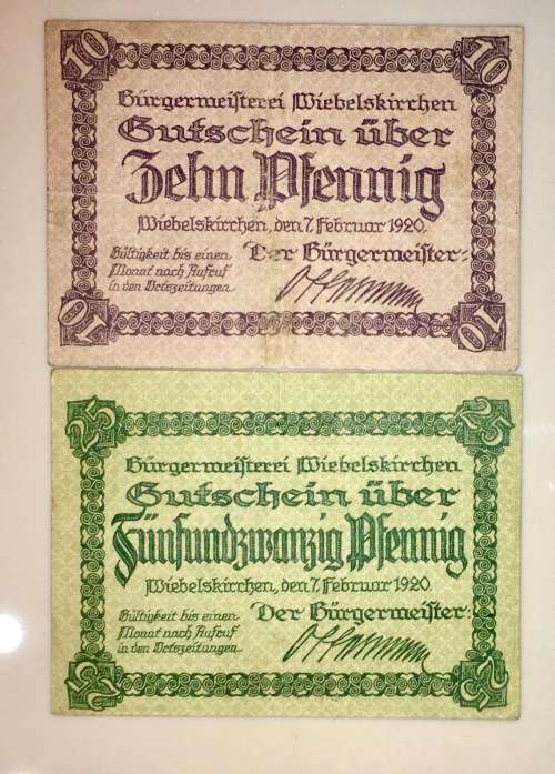 GERMANY SET,,, 25 PFENNIG & 10 PFENNIG BIEBELSKIRCHEN 1920 NOTGELD (EMERGENCY MONEY)