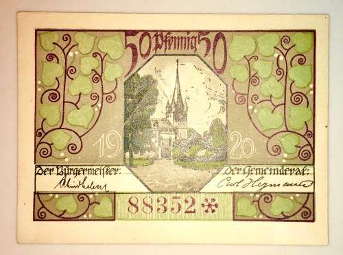 GERMANY STAR/REPLACEMENT NOTE 50 PFENNIG ZIEL 1920 UNC NOTGELD (EMERGENCY MONEY)