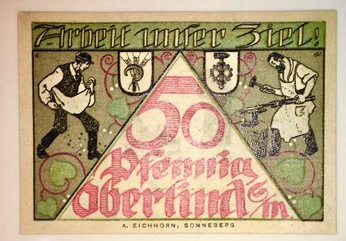 GERMANY STAR/REPLACEMENT NOTE 50 PFENNIG ZIEL 1920 UNC NOTGELD (EMERGENCY MONEY)