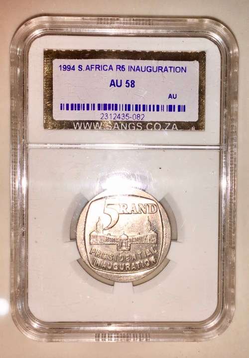 1994 South Africa Presidential Inauguration R5 SANGS Graded AU58