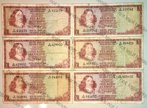 SET OF R1 X 6  TW DE JONG 1970-75 B SERIES( 1 BID TAKES ALL)