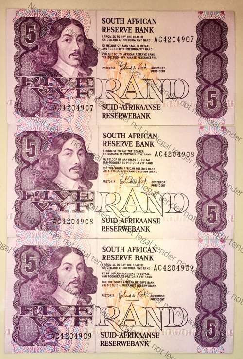 GPC DE KOCK R5 IN SEQUENCE AC4204909-907,,,,1989 UNC 3RD ISSUE(1 BID TAKES ALL)