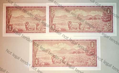 TW DE JONG R1 IN SEQUENCE B421-852213-215 UNC 3RD ISSUE 1975(VAN RIEBEE WATERMARK)(1 BID TAKES ALL)