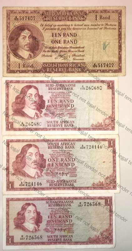 SET OF R1 NOTES ALL GOVERNORS FROM 1962-1975 RISSIK 1ST & 2ND ISSUE & TW DE JONG 1ST & 3RD ISSUE