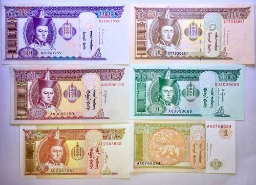 MONGOLIA SET X6,, 100 TUGRIK,50,20,10,5, & 1 TUGRIK UNC GEM 2008-2018 MOSTLY A SERIES(1 BID TAKE ALL
