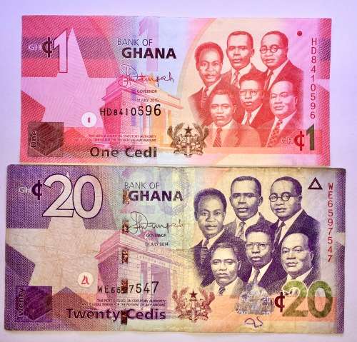 GHANA  SET 20 CEDI & 1 CEDI 2014-2015 (1 BID TAKES ALL)