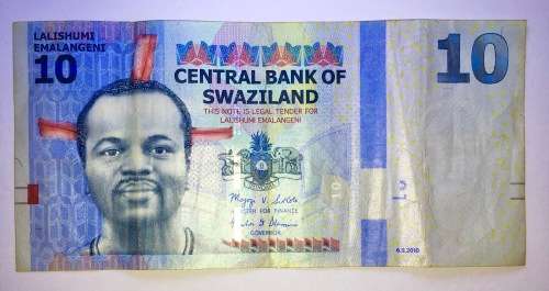 SWAZILAND  10 EMALANGENI 2010 LOW AA SERIAL AA0057227