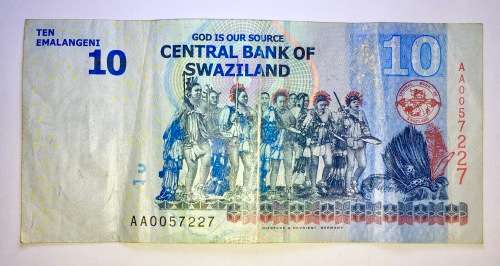SWAZILAND  10 EMALANGENI 2010 LOW AA SERIAL AA0057227