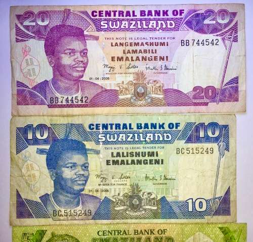 SWAZILAND SET 20 EM. 10 EM.  5 EMALANGENI, & 2 EMALANGENI ,,,1970s-2008(1 BID TAKES ALL)