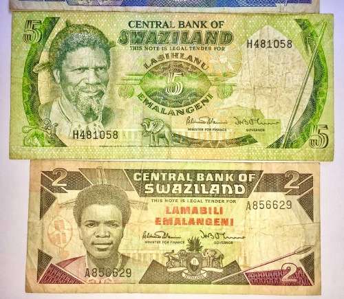 SWAZILAND SET 20 EM. 10 EM.  5 EMALANGENI, & 2 EMALANGENI ,,,1970s-2008(1 BID TAKES ALL)