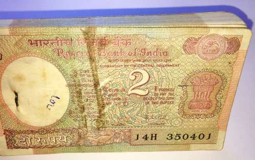 INDIA 2 RUPEE 1976 UNCIRCULATED COMPLETE BUNDLE SET OF 100 FROM BANK OF INDIA 350500-350401-