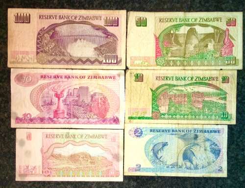 ZIMBABWE SET $100 1995, $50 1994, $10 1994,97,$5 1997, & $2 AA 1983(1 BID TAKES ALL)