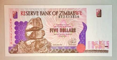ZIMBABWE  5 DOLLARS 1997 UNC