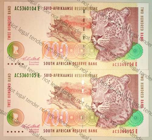 CL STALS R200 IN SEQUENCE AC5360104-105E SECOND ISSUE 1994 UNC-AUNC (LEOPARD  WATERMARK)