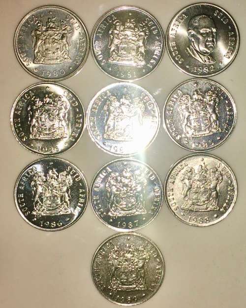 R S A,, 10 CENT SET 1980-1989 BU UNC MISSING 1986 (1 BID TAKES ALL)