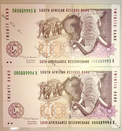 TT MBOWENI R20 IN SEQUENCE DR0889994-995 1999 FIRST ISSUE UNC (1 BID TAKES ALL)