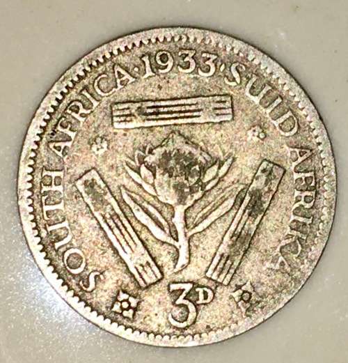 S A UNION 3 PENCE 1933 SILVER 80%(TICKEY)
