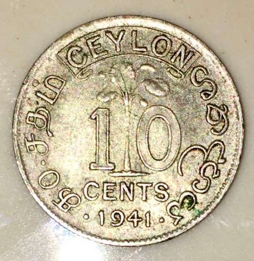 CEYLON 10 CENT BRITISH SILVER 1941