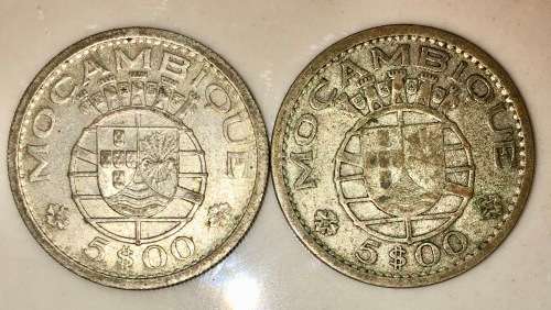MOZAMBIQUE 5 ESCUDOS 1960 X2 SILVER .600