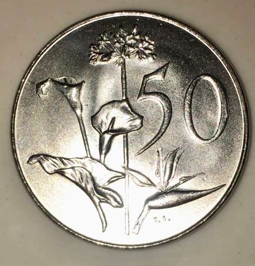 SOUTH AFRICA  50 CENT UNC 1967 MINT ERROR