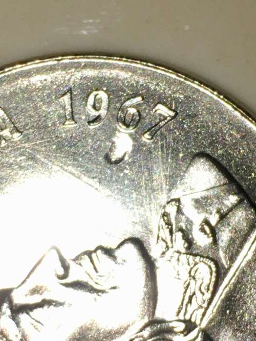 SOUTH AFRICA  50 CENT UNC 1967 MINT ERROR