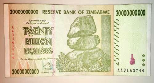ZIMBABWE $20,000,000,000 TWENTY BILLION DOLLARS AA SERIAL