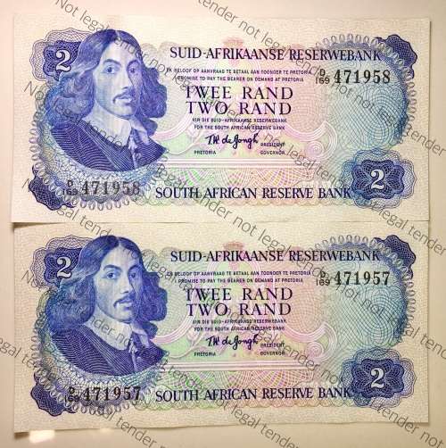 TW DE JONGH R2 IN SEQUENCE D169/471958-957 AUNC+ 3RD ISSUE 1976(1BID TAKES ALL)
