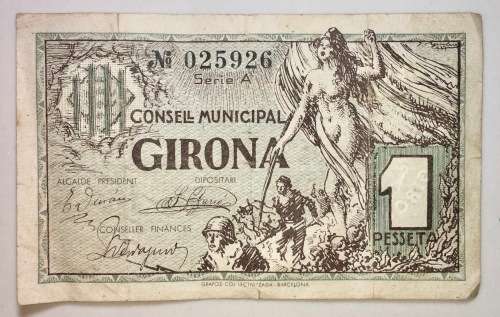 SPAIN 1 PESETAS 1937 GIRONA COUNCIL A SERIES