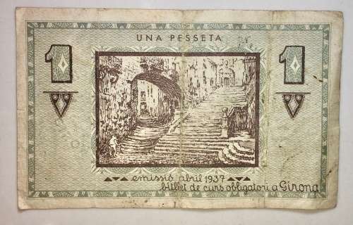 SPAIN 1 PESETAS 1937 GIRONA COUNCIL A SERIES