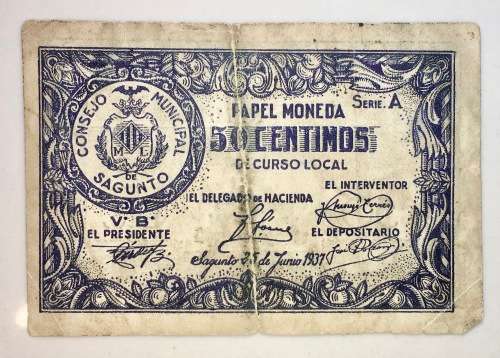 SPAIN 1 PESETAS CONSEJO MUNICIPAL SAGUNTO 1937