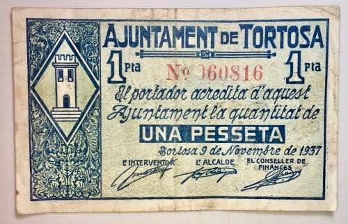 SPAIN 1 PESETA AJUNTAMENT DE TORTOSA 1937