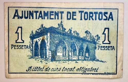 SPAIN 1 PESETA AJUNTAMENT DE TORTOSA 1937
