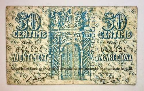 SPAIN 1 PESETA  AJUNTAMENT DE BARCELONA 1937 SPAIN CIVIL WAR